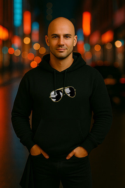 Kiez Hoodie Herren schwarz mit Kalle-Brille-Motiv – World of St. Pauli