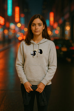 Kiez Hoodie Damen grau mit Kalle-Brille-Motiv – Kiez Merchandise Hamburg